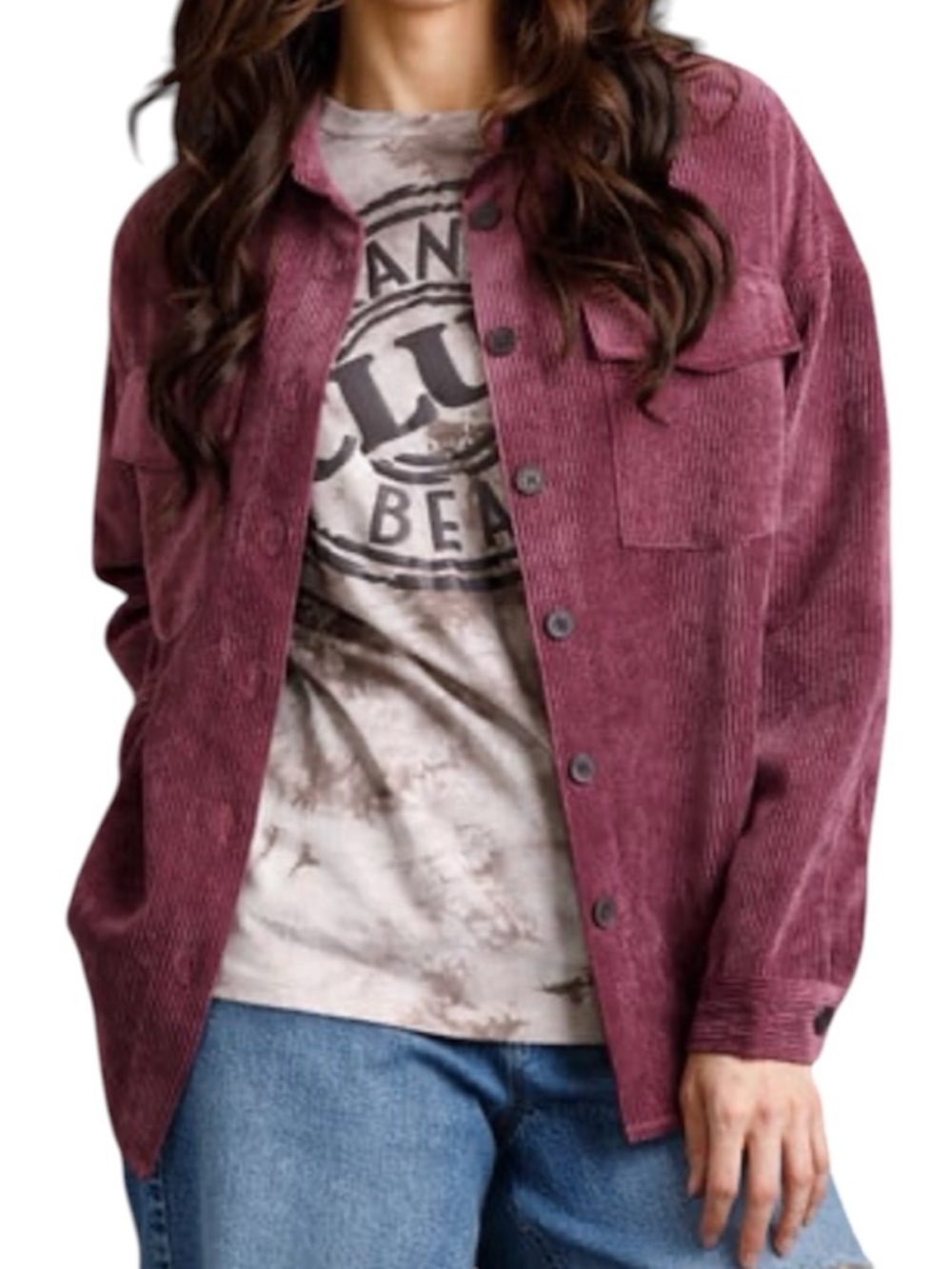 Grand Beach Club Women's Corduroy Shacket in Dusty Rose